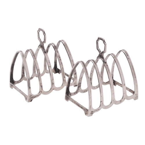 54 - A pair of silver four division toast racks by Henry Clifford Davis, Birmingham 1953, 7cm (2 3/4in) l... 