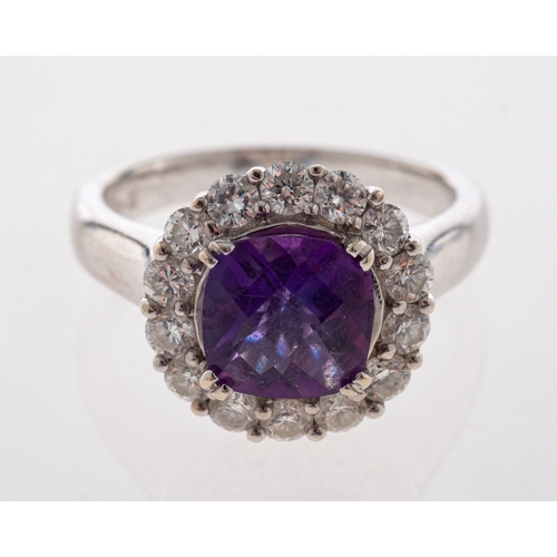 576 - A modern fancy cut amethyst & diamond ring, in 18ct white gold, ring size N