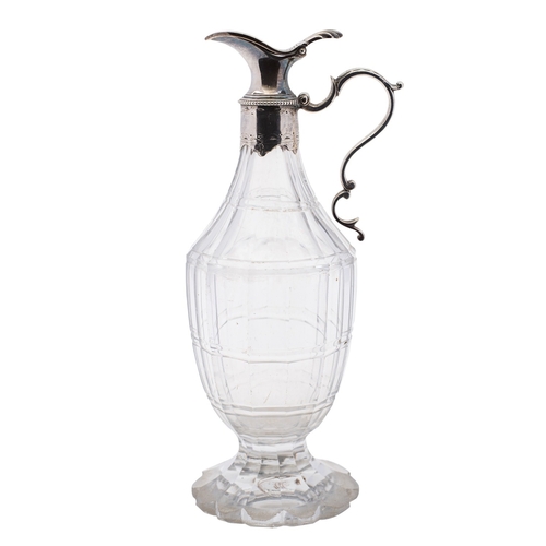 58 - A George III silver mounted facetted glass cruet jug by William Stroud, London no date letter (enter... 