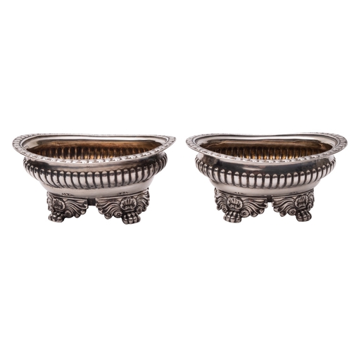 63 - A pair of George III oval  silver oval salts by Solomon Royes & John East Dix, London 1819 with foli... 