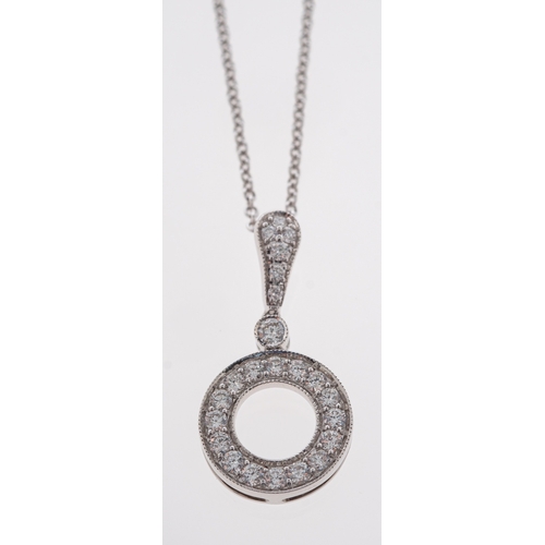 632 - A white gold diamond set  pendant with chain, 18ct, pendant size 2.2 cm,