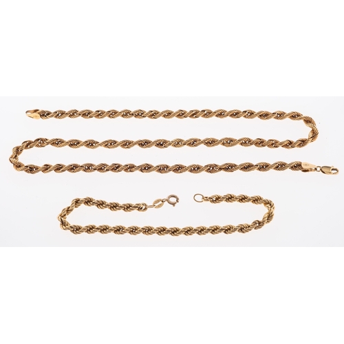 707 - A 9ct gold ropetwist necklace, stamped 9k, 47cm long; and a 9ct gold ropetwist bracelet, stamped 375... 