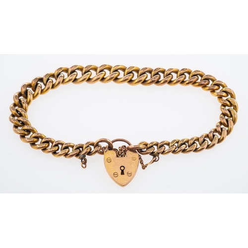 834 - A gold curb link bracelet with heart clasp,9ct, each link stamped