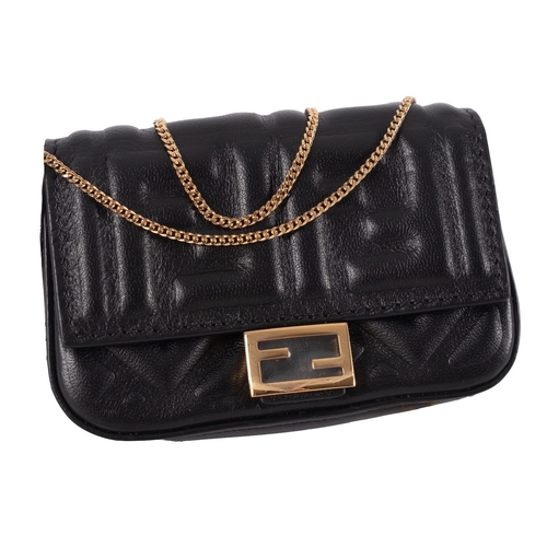 844 - Fendi Roma,  a black leather evening bag/purse, with gold hardware and chain, stamped to interior 'M... 