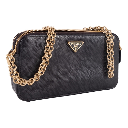 845 - Prada, Italy, a small black leather handbag with gold coloured hardware, 20x11cm.