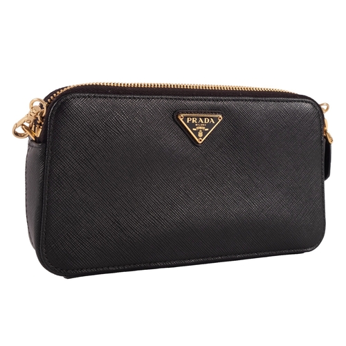 845 - Prada, Italy, a small black leather handbag with gold coloured hardware, 20x11cm.