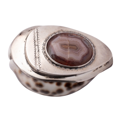 93 - A George III silver mounted cowrie shell snuff box, Edinburgh hallmark, maker R.H., possibly Richard... 