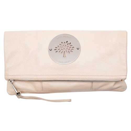 850 - Mulberry. A white leather Daria clutch bag, silver tone hardware, together with dust bag.