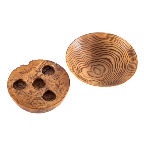 459 - Richard Shock [Contemporary] a turned elm tea light holder, 17cm diameter together with a fine turne... 