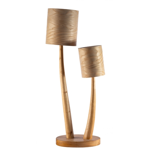 461 - Peter Lanyon [Contemporary] an ash double stem table lamp with ash shades, 87cm high