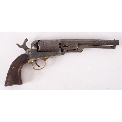 183 - A Colt  percussion cap  six shot single action revolver,  steel barrel and open frame with brass tri... 