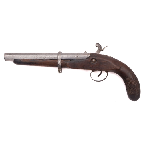 184 - A 19th century percussion cap pistol, the 8.5 inch octagonal barrel indistinctly signed to top flat,... 