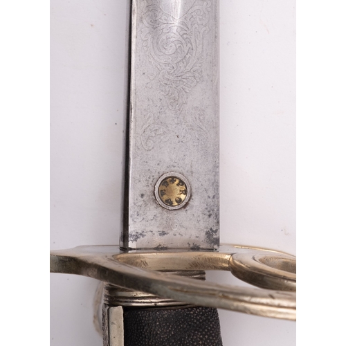 227 - A George V British Army Officer's sword, the straight single edge fullered blade with acid etched de... 