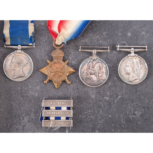 285 - An Egypt and WWI group of four, comprising of Egypt Medal with three clasps, Victorian Royal Naval L... 