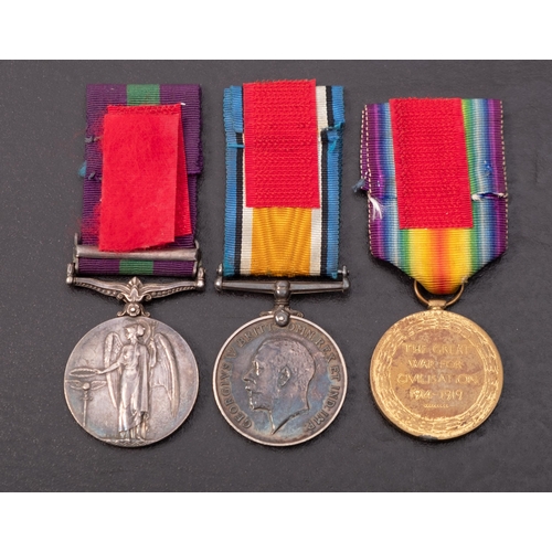 408 - A WWI trio consisting of War Medal, victory Medal and General Service Madal with Kurdistan clasp, 'M... 