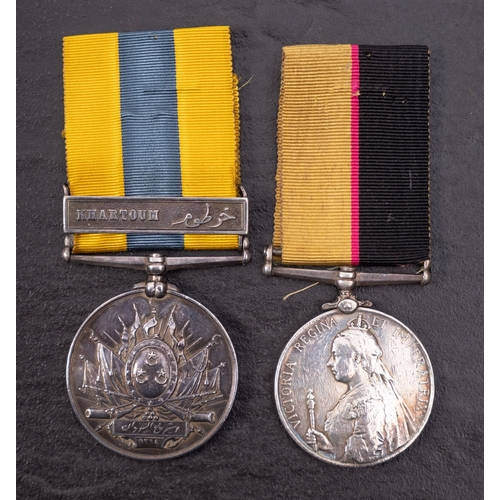 417 - A Victorian Sudan pair, comprising of Queen Sudan Medal and Khedive's Sudan medal with Khartoum clas... 