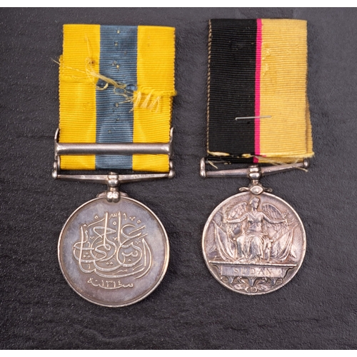 417 - A Victorian Sudan pair, comprising of Queen Sudan Medal and Khedive's Sudan medal with Khartoum clas... 