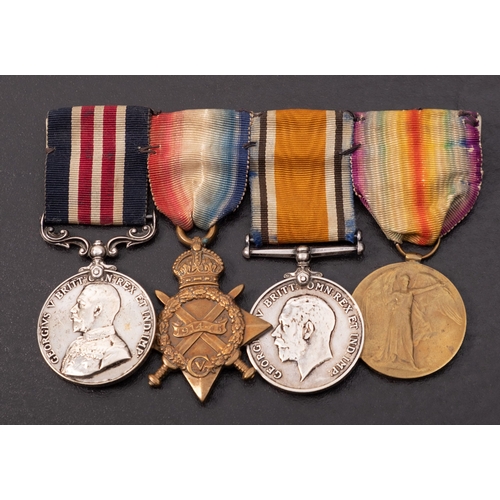 420 - A WWI military medal group of four, 'G-1865 Pte F.J.Ward 8/R Suss R', George V Military medal, 1914-... 