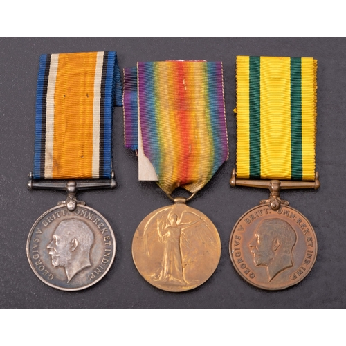 421 - A WWI trio consisting of War medal, Victory Medal, and Territorial Force Medal '1455 Pte W.Howe Som.... 