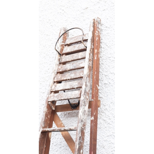 75 - Lynton Post Office.A mid 20th century pitch pine ladder, stamped with Broad Arrow and 'S&C' to botto... 