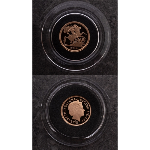 825 - A Royal Mint 2014 quarter sovereign, boxed.