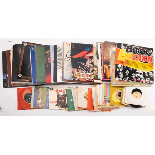 1410 - A collection of approximately 35 vinyl LPs and 30 7'' singles: 2 Beatles LPs ('Sergeant Pepper' and ... 