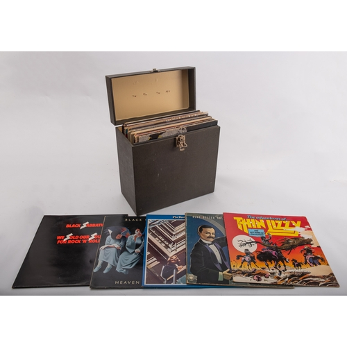 1414 - An LP carrying case with approximately 39 vinyl LPs of mainly Rock music:  including by Black Sabbat... 