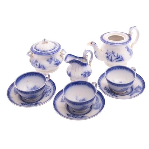 104 - A Davenport pottery nursery tea set, decorated in flow blue with foliate sprigs, [some loss and dama... 