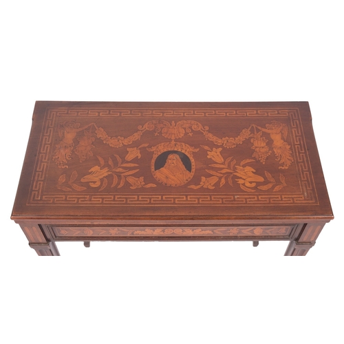 1094 - A Dutch marquetry inlaid walnut tea table, 19th century; the hinged rectangular top with stylised po... 