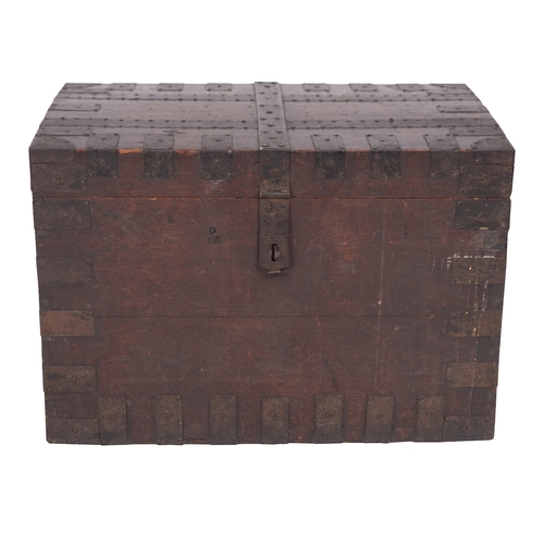 1112 - Two similar Victorian oak and metal bound silver chests, mid 19th century; each of typical form with... 