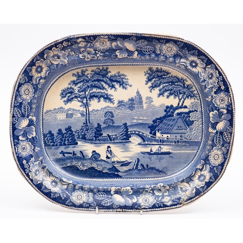 112 - Six various 19th Century blue and white glazed meat plates; and other items of blue and white china