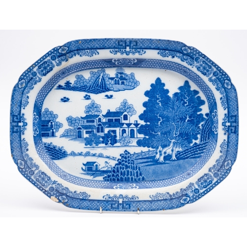 112 - Six various 19th Century blue and white glazed meat plates; and other items of blue and white china