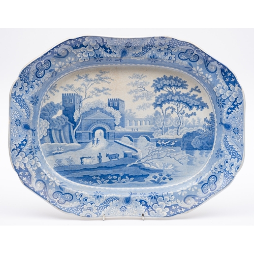 112 - Six various 19th Century blue and white glazed meat plates; and other items of blue and white china