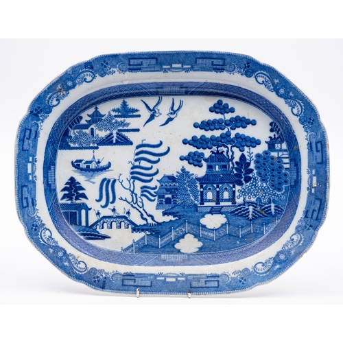 112 - Six various 19th Century blue and white glazed meat plates; and other items of blue and white china