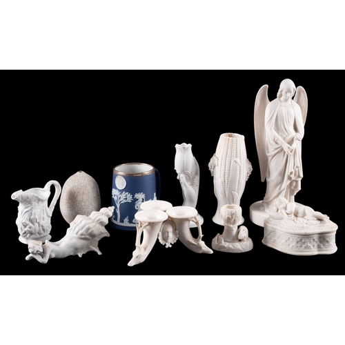 116 - A mixed lot of 19th/20th century Parian and other ceramics including a Minton figure 'Angel at Annun... 