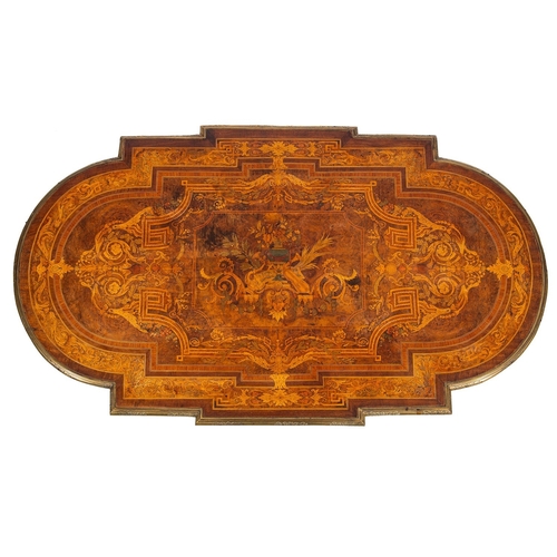 1204 - A Nepoleon III walnut, marquetry and gilt bronze mounted centre table, circa 1870; the top decorated... 