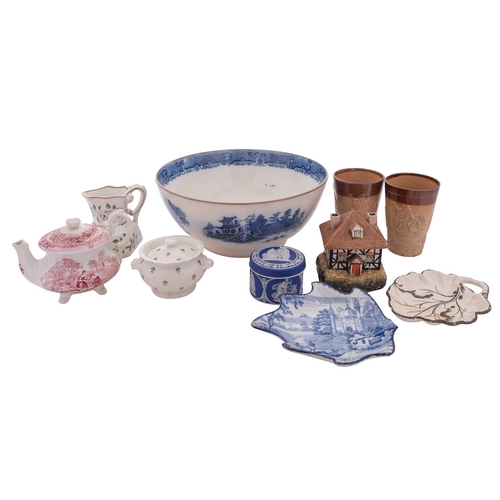 122 - A mixed lot of English ceramics including a blue and white pearlware punch bowl [cracked]; a Davenpo... 