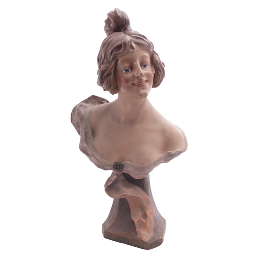 131 - A French terracotta bust, Parisienne, modelled after the original by Charles Fagioni, as a young lad... 