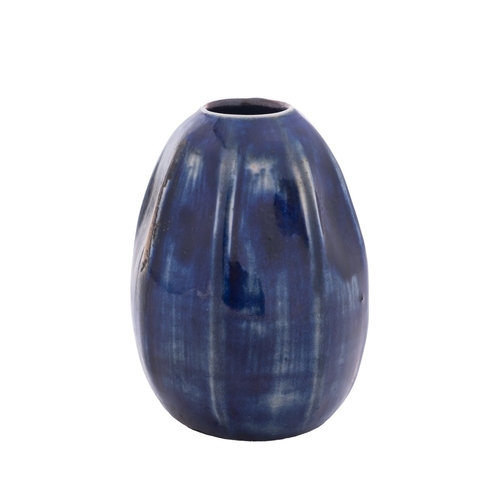 139 - A Martin Brothers' stoneware miniature gourd vase of ribbed form, glazed in blue, incised 'Martin Br... 