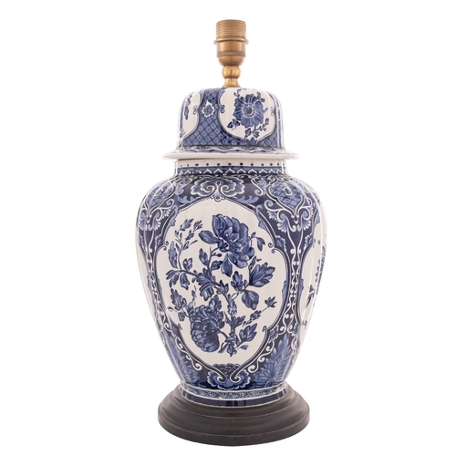 153 - A blue and white Delft lamp, modern  50cm.