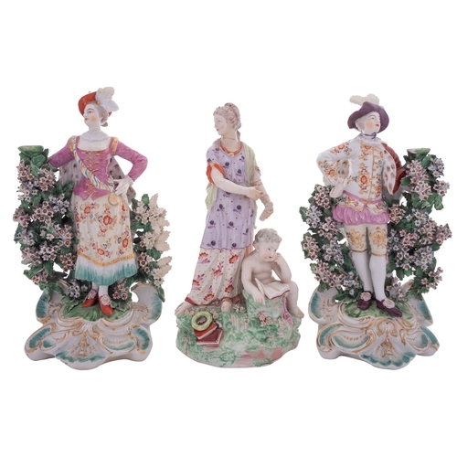 163 - A pair of Derby porcelain bocage figures of the Ranelagh Dancers and a similar figure allegorical of... 