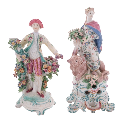 164 - A Bow porcelain figures of 'Ceres' emblematic of Earth together with  one other, Ceres holding a cor... 