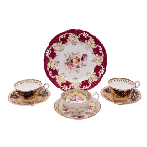 170 - A mixed lot of early 19th century Coalport and Spode wares comprising a Coalport ruby ground dessert... 