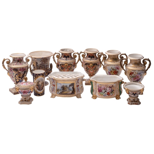 176 - A group of early 19th century Derby vases and bough pots,  iron-red crowned D marks, comprising: a p... 