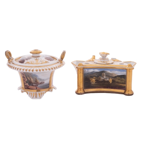 181 - Two early 19th century Worcester inkwells and covers the first Flight, Barr & Barr and painted with ... 