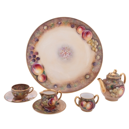 199 - A Royal Worcester porcelain miniature tea set, comprising a circular tray, tea pot and cover, milk j... 