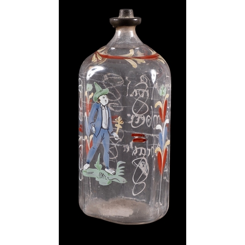 20 - A German enamelled glass flask, 18th century inscribed 'Vivat Joerr Bruder' [long live brother], the... 