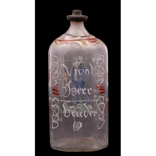 20 - A German enamelled glass flask, 18th century inscribed 'Vivat Joerr Bruder' [long live brother], the... 