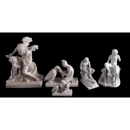 214 - A group of four Royal Copenhagen parian figures together with five other parian figures including Ga... 