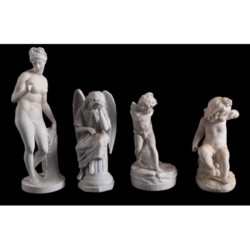 214 - A group of four Royal Copenhagen parian figures together with five other parian figures including Ga... 